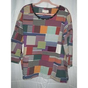 Alfred Dunner Women 3x 3/4 Sleeve Multicolored Striped Top